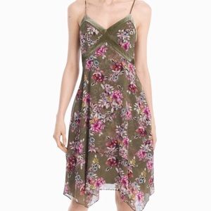 Strappy velvet trim chiffon floral dress green
